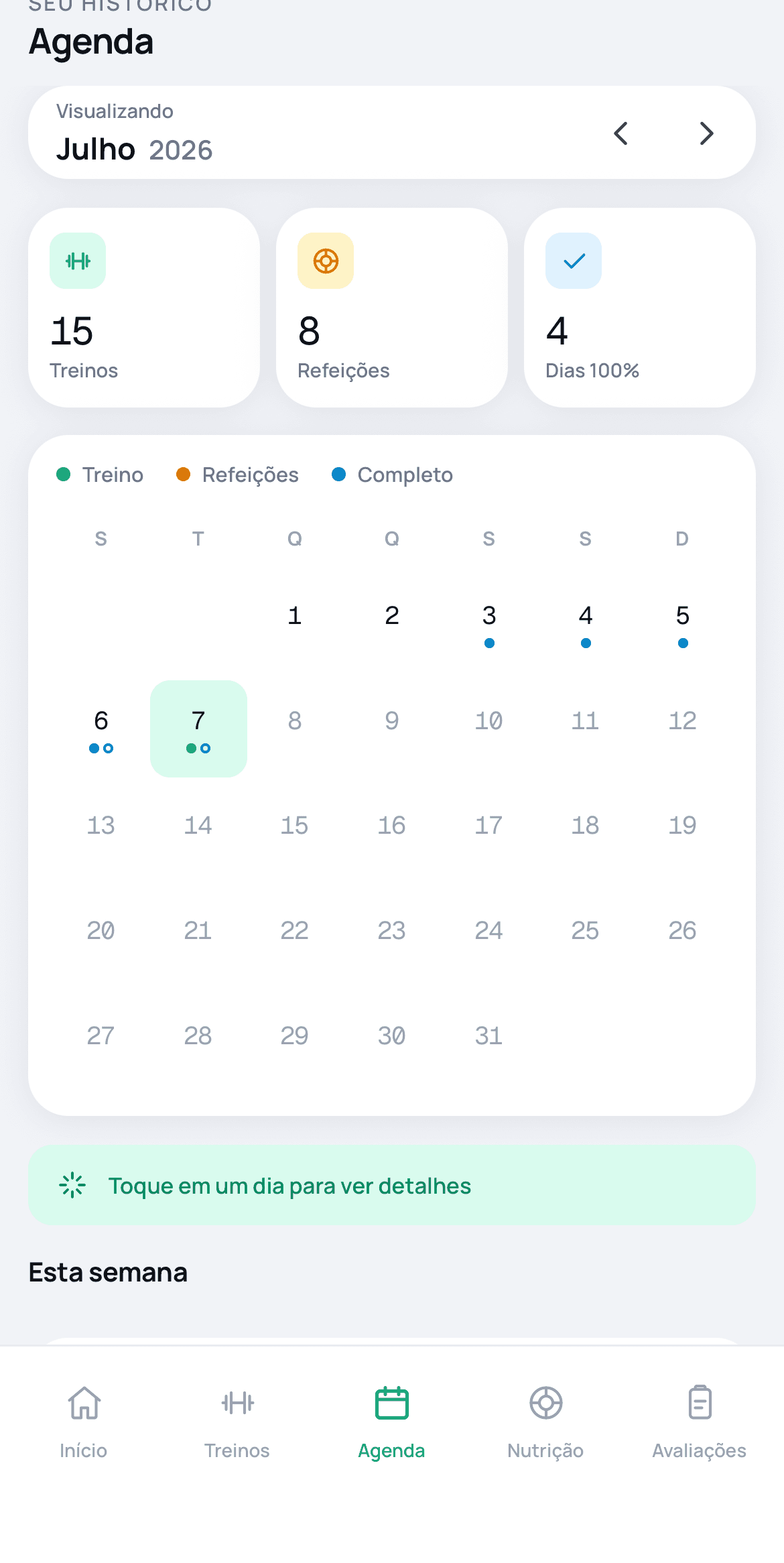 Agenda do app Meu Vittare