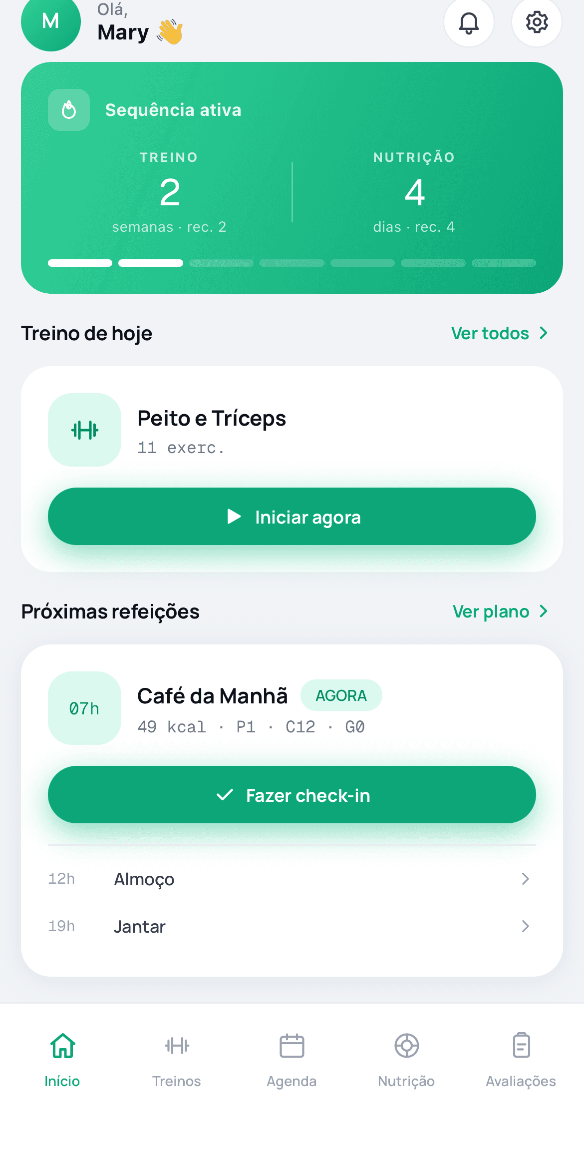 Tela inicial do app Meu Vittare